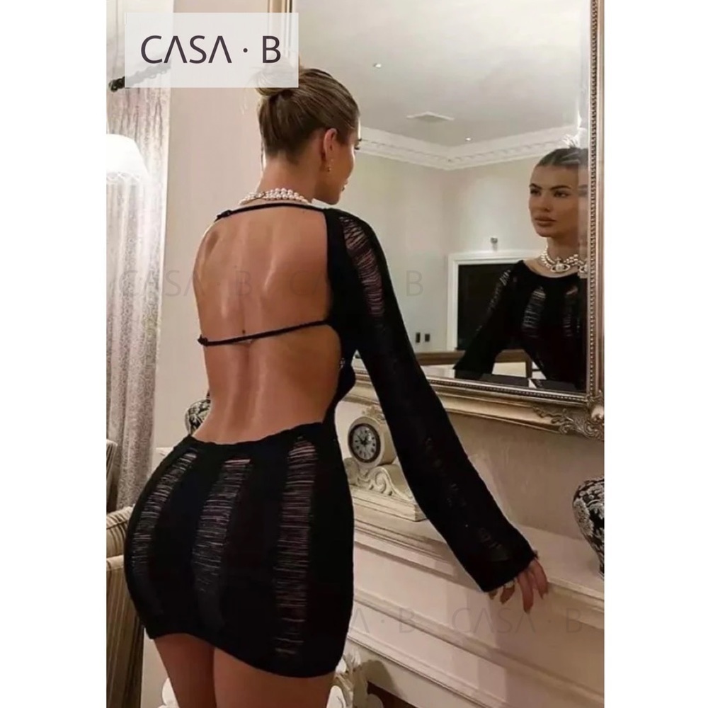 CASA B| The Renata Long Sleeve Shredded Bohemian Backless Mini Dress